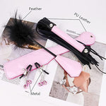 4Pcs Sm Bondage Set Sex Whip Adult Paddle Slap Leather Whip Flirting Feather Tickle And Bells Nipple Clamps For Adults Sex Games (Pink)