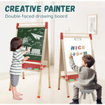 Double-Sided Magnetic Art Easel for Kids, Wooden Chalkboard with Whiteboard