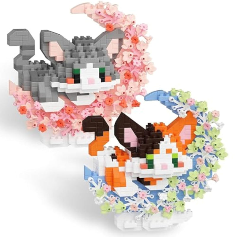 2 In 1 Micro Cat Building Block Set Animals For Adults, 2 Packs Cat Building Toy, Mini Goodie Bags Stuffers For Kids, Students Bulk Classroom Prizes, Animal Party Favor Toy