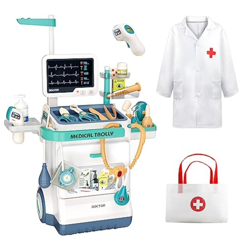 Doctor Kit For Kids, Pretend Medical Station Set For Boys & Girls,Pretend Medical Kit Toy, Mobile Cart With Sound And Light Functions, Kids Doctor Kit For Toddlers 3-5 Birthday Gift