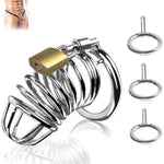 Male Chastity Cage Sex Toys For Men, Large Chastity Device With 3 Sizes Rings And Elastic Auxiliary Belt For Men Penis Exercise, Cock Cage Bondage Gear Accessories Adult Toy For Couple