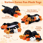 5 Pcs Dachshund Dog Plush Mommy Stuffed Animal With Baby Plush Sausage Dog Soft For Christmas Girls Birthday Xmas Bedtime Gift Chair Bolster Nursery Decor(Lying Dachshund)