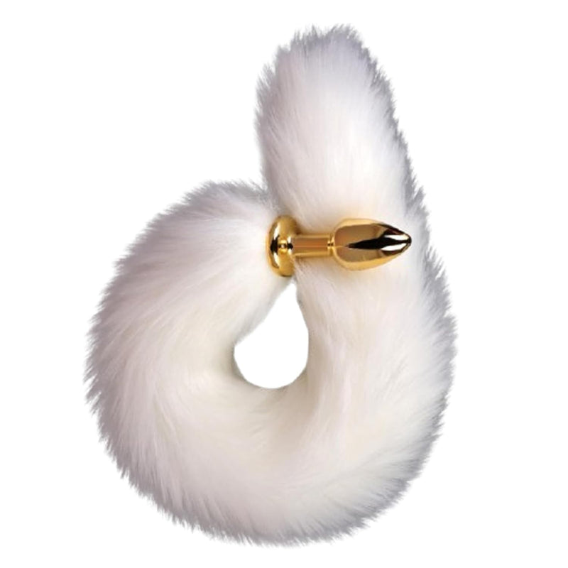 White Tail Butt Plug With Stainless Steel Tip – Soft Faux Fur Tail For Cosplay, Roleplay, And Sensual Play(Gold Anal Plug), Mardi Gras Valentine'S Day