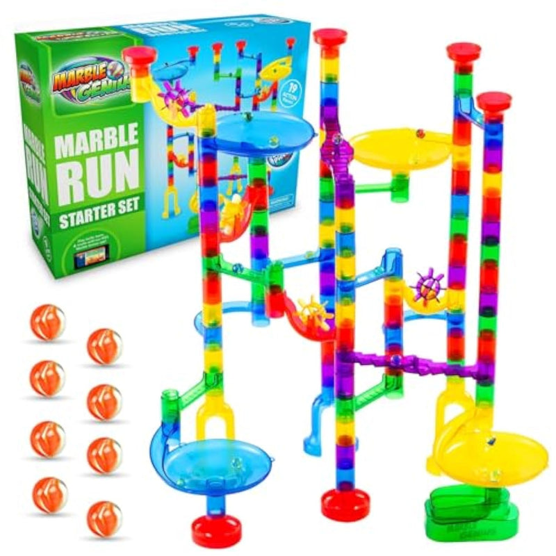 Marble Run Starter Set, Stem Toys & Maze Construction Building - 130 Translucent Track Pieces & Glass Marbles For Family, Kids Toddlers Ages 4-8 - Fun Holiday Gifts