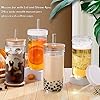 Glass Cups with Lids and Straws,24 oz Smoothie Cup with Lid and Straw-DWTS Boba Mason Jar,Wide Mouth Reusable Drinking Glasses,Iced Coffee Cups Glass,Vasos De Vidrio【4 Pack】
