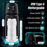 Hands-Free Male Masturbator with 3 Suction & 4 Vibration Modes, 3D Sleeve Black