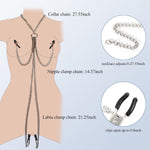 Adjustable Nipple & Clit Clamps with Chain – BDSM Body Jewelry for Women (Silver)