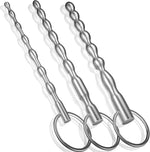 3-Piece Stainless Steel Urethral Sound Set with Bumpy Penis Plug and Ring