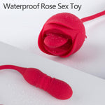3-in-1 Rose Vibrator with Thrusting, Licking & G-Spot Stimulation for Women & Couples