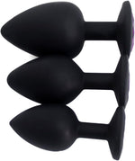 3PCS Silicone Jeweled Anal Plug Set, Starter Kit for Men & Women (Black)