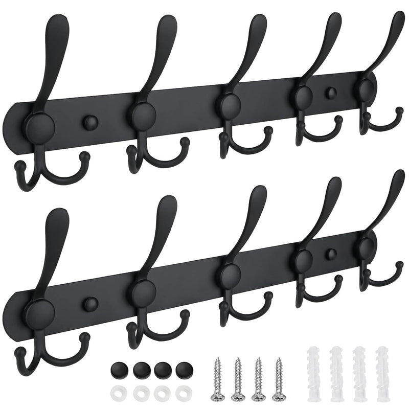 Wall Mounted Coat Rack, Five Heavy Duty Tri Hooks All Metal Construction For Jac