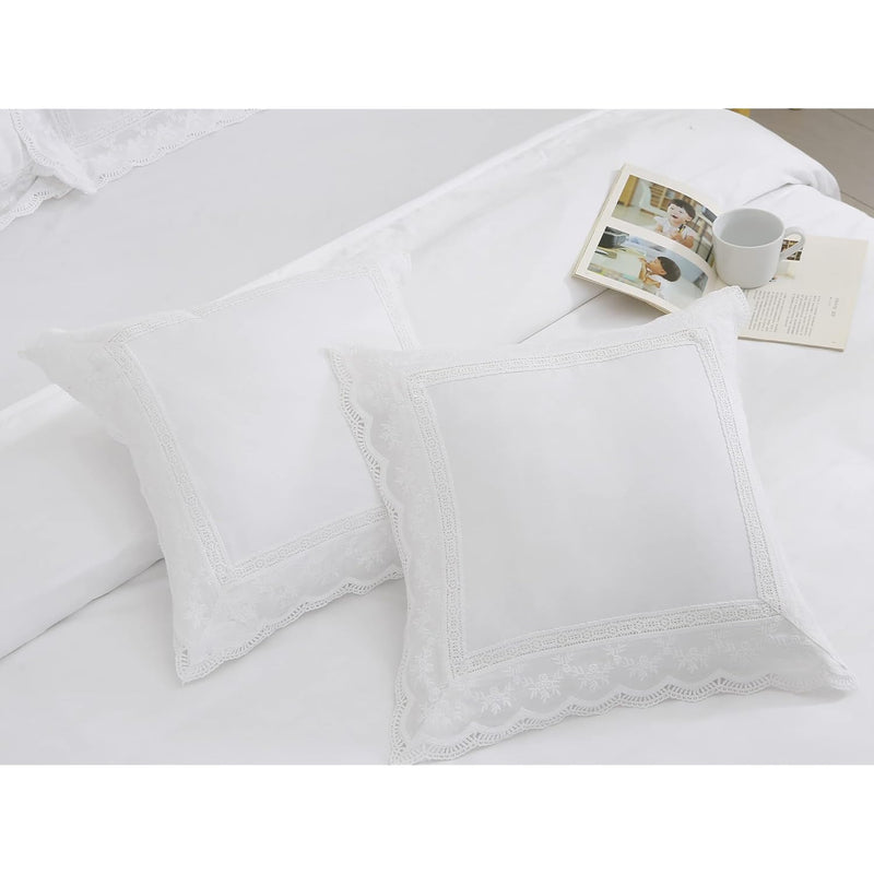 White Lace Euro Shams Throw Pillow Covers Cotton Bed French Country Shabby Chi