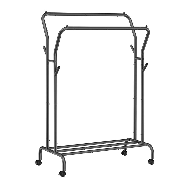 Clothes Rack, Double-Rod Clothing Rack With Wheels, Heavy-Duty Metal Frame, Garm