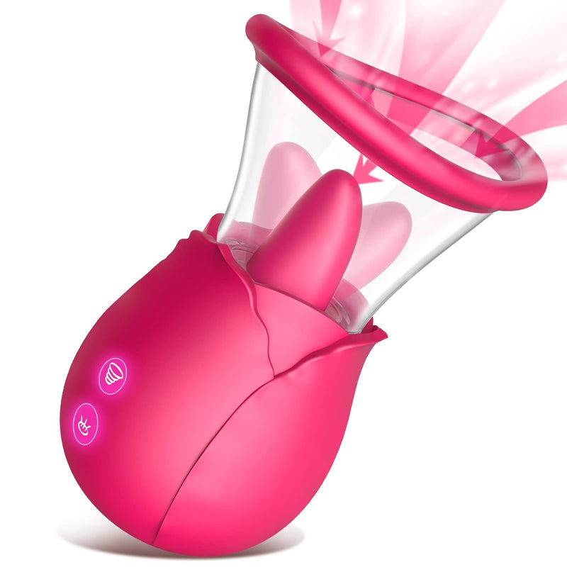 Rose Sex Toy Vibrator For Women - 2 In 1 Licking & Sucking Rose Vibrator Stimulator Clits Nipples Vacuum Pump Sucker Massager With Suction Cup, 7 Licking Modes Adult Sex Toys For Female Couple
