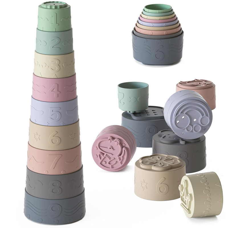 Baby Stacking Cups Toys, Soft Silicone Baby Teething Toys, Baby Boy Girl Sh