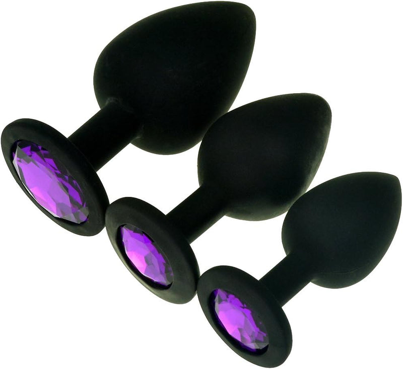 3-Piece Silicone Jeweled Anal Plug Set, 3 Sizes, Anal Trainer for Couples