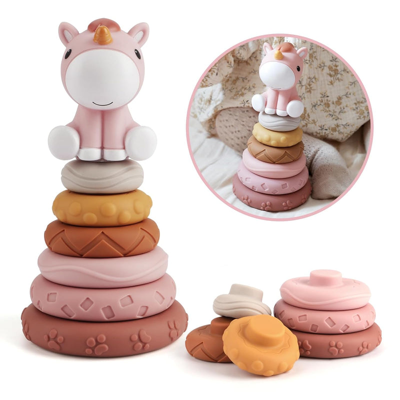 7 Pcs Stacking & Nesting Baby Toys, Squeeze Teething Baby Toys And Building