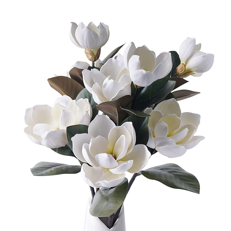 3Pcs Artificial Magnolia Flowers, 29.5" Long White Magnolia Stem Flower, Faux