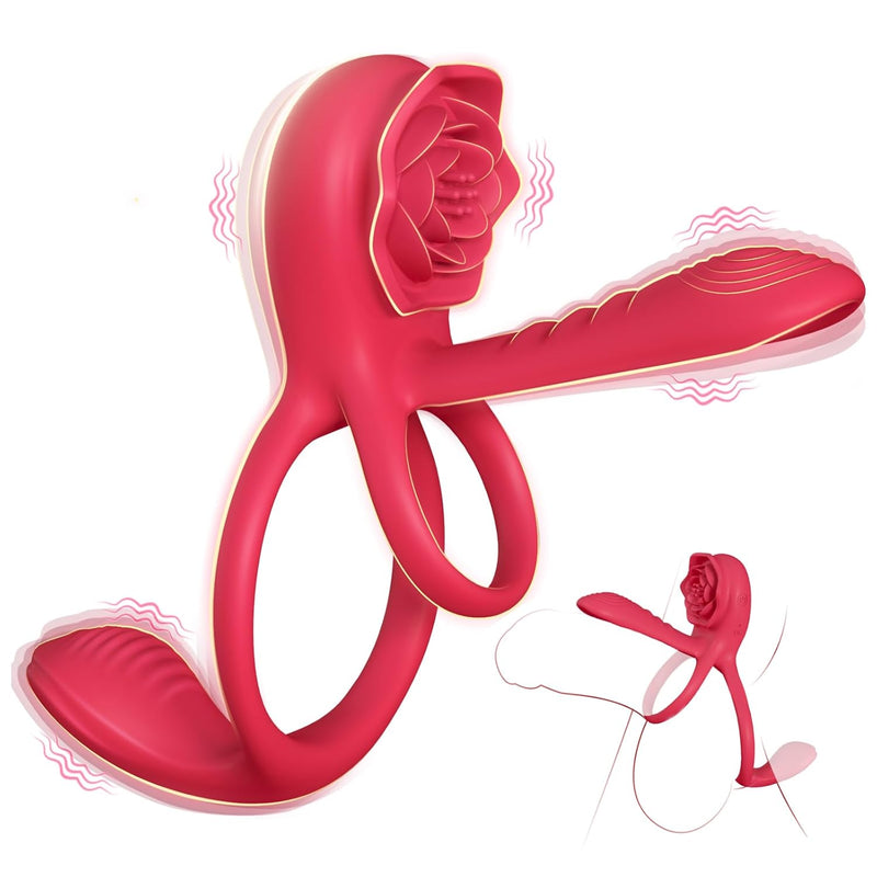 Vibrating Cock Ring Penis Sleeve With Rose Clitoral Stimulator, Penis Ring Vibrator Couples Adult Sex Toys For Men Women, Penis Extender For Penis Testicles Taint G Spot, Male Couple Sex Toy