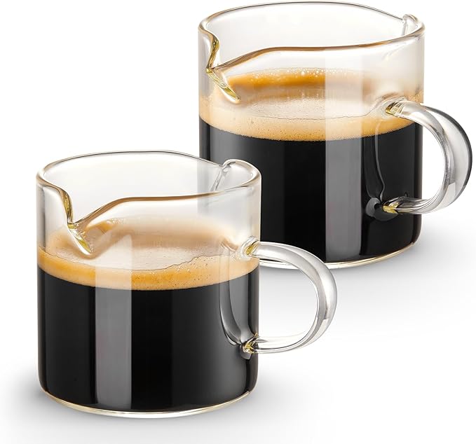 Espresso Cups Set of 2, 4 OZ Double Spouts Cups, Espresso Shot Glasses, Milk Cup with Handle, Clear Glass, Espresso Accessories for Espresso Machine