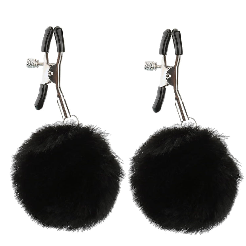 Black Pom-Pom Sexy Nipple Clamps Non Piercing For Women, Adjustable Nipple Clips Non Pierced For Beginner, Breast Clamps Novelty, Decorative Body Jewelry Chain Nipple Toys