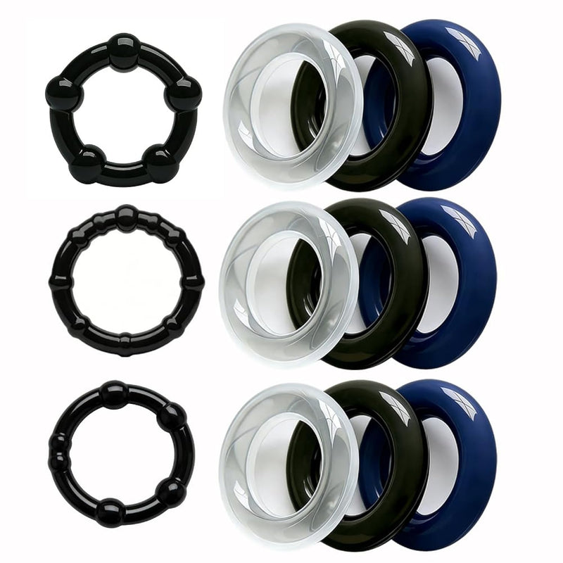 Cock Rings Sex Toys 12Pcs Silicone Penis Ring Multi-Coloured Cockring Cock Sexual Stimulation Device Games For Men Erection Enhancing Long Lasting Stronger Adult Sex Toy(Black) (Black Blue)