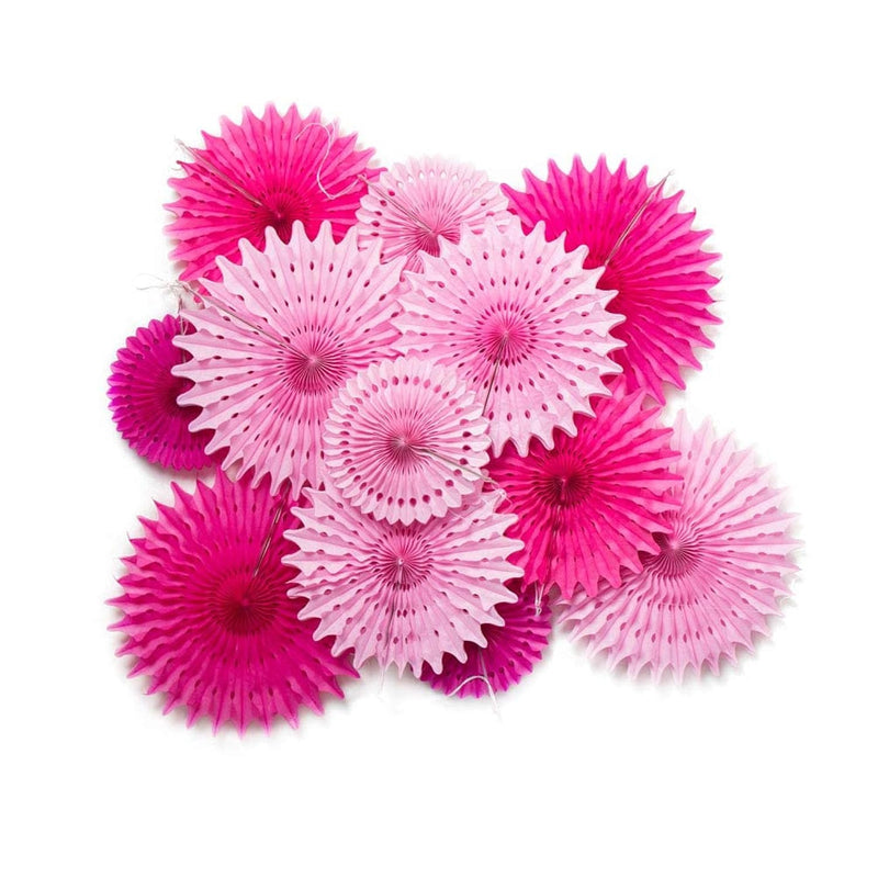 Pack Of 12 Hanging Honeycomb Paper Fans Hot Pink Party Decoration Fuchsia Pink