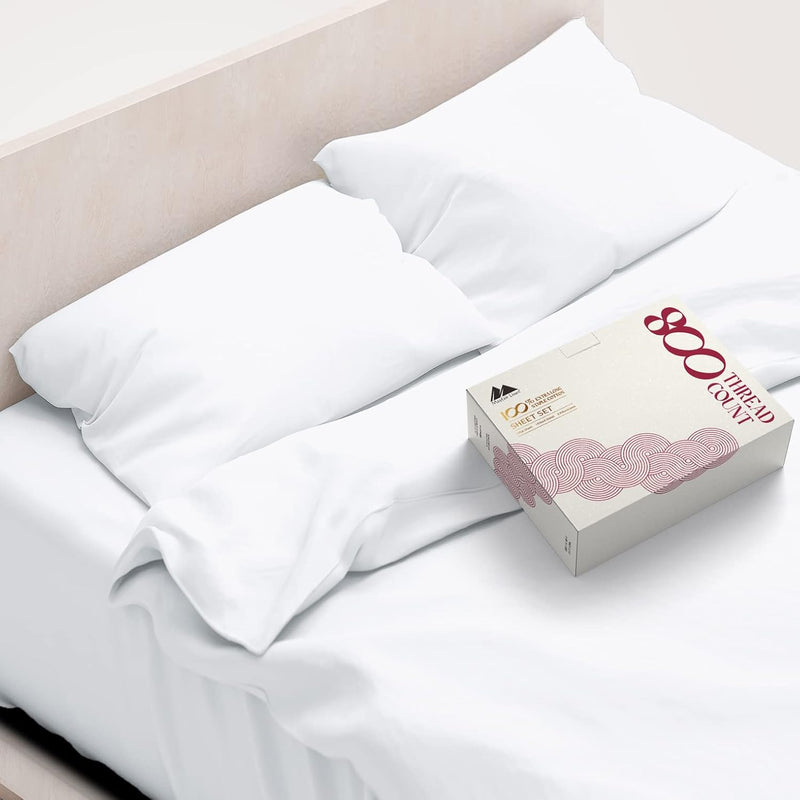 800 Thread Count Pure Cotton Sheets - 6-Piece Hotel Style Luxury Long Staple E