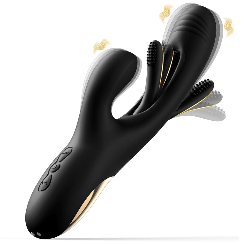 Vibrator Dildo Rabbit Sex Toys - G Spot Vibrator Massager For Women Clitoral Nipple Stimulation, 3 In 1 Sex Toys With 14 Vibration & 7 Tongue Licking Flapping, Adult Product Aurieel (Black)