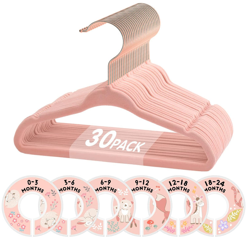Kids Velvet Hangers, 11 Inch Pink Non-Slip Baby Clothes Hangers With 6 Pcs Cute