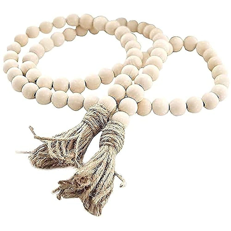58 Inches Wood Bead Garland With Tassel,Farmhouse Rustic Prayer Boho Wooden Be