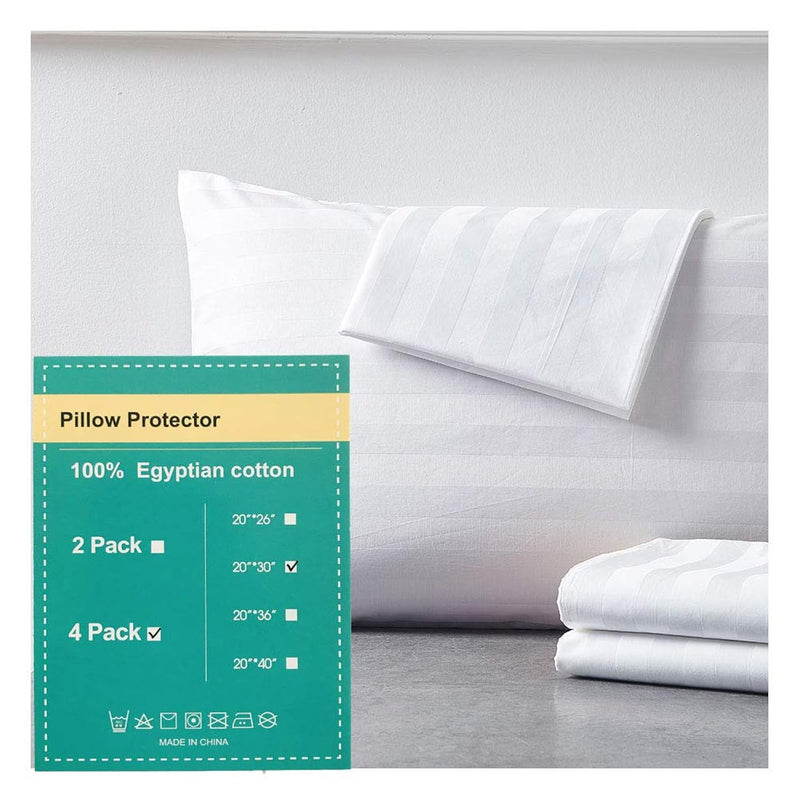 100% Egyptian Cotton Queen Pillow Protectors Set Of 4, 400 Thread Count Sateen