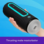 Blowmotion Thrusting Male Masturbator - 4.5 Inch Textured Canal Male Sex Toy With Sound Effects - 7 Thrust Modes & 7 Vibration Patterns - Rechargeable Adult Sex Toy For Men - Black