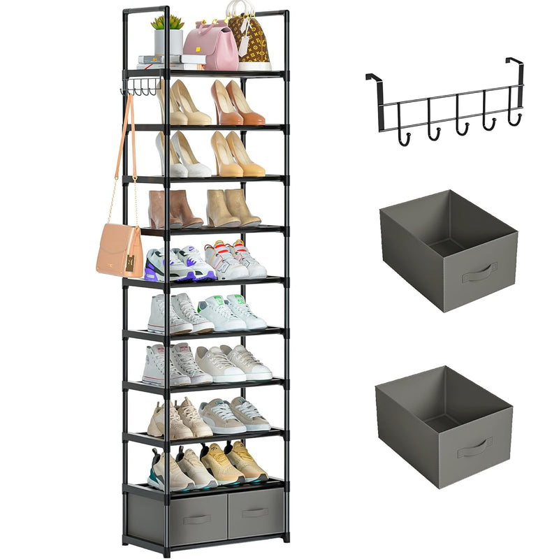 Sturdy Metal Narrow Shoe Rack Organizer For Closets,Shoe Stand,Shoe Shelf (10 Ti