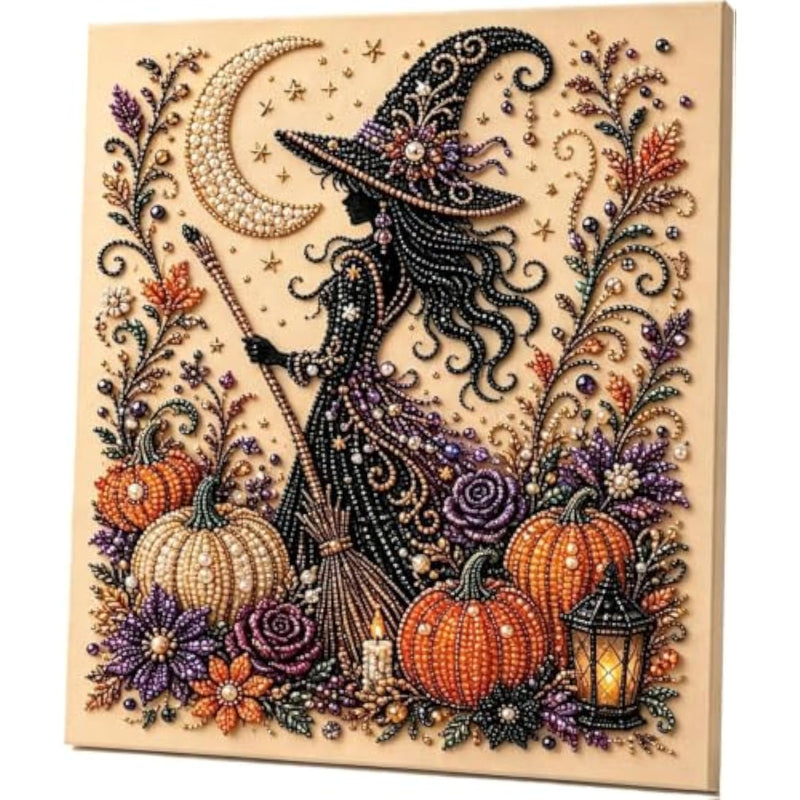 Halloween Pearl Art Kit for Adults, 3D Diamond Craft with Witch Moon Design