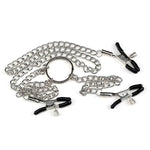 Adjustable Nipple And Clit Clamps With 3-Chain Ring Connector – Bdsm Alligator Style Barrel Bolt Clamps For Fetish Bondage Play – Stainless Steel Tri-Chain Restraint For Hardcore Sensation Play