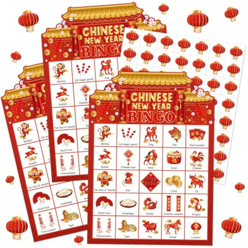 35 Pcs Chinese Lunar New Year Bingo 24 Players Spring Festival Bingo Cards 2026 Year Of The R Games For Family Classroom Activities Holiday Party Favors Supplies(Lantern)