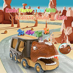 Dinosaur Car Toy For 2 3 4 5 Years Old Boys, Friction Power Carrier Truck With 4 Pack Small Pull Back Dino Car, Christmas Birthday Gift For 18+ Months Boy Girl Kids Toddlers