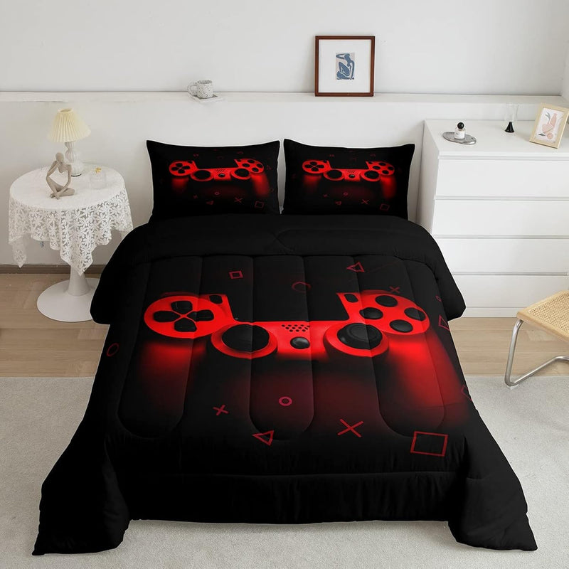 Boys Gamer Comforter Set Twin Size,Gamepad Bedding Set Kids Young Man Video Ga