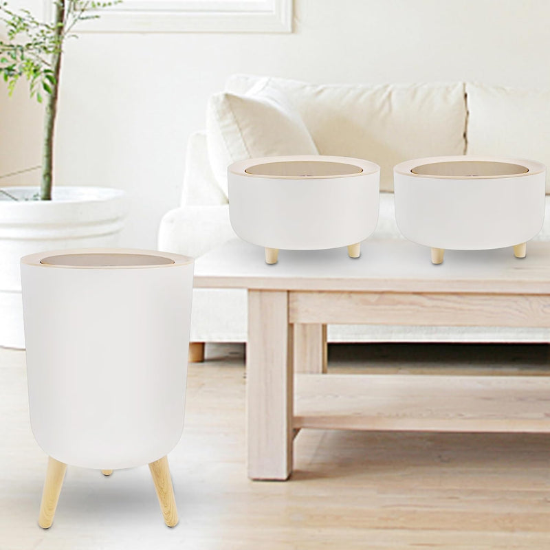 Set Of 3 Trash Can With Press Lid, Medium Garbage Can 1.8 Gallon & Mini Desktop