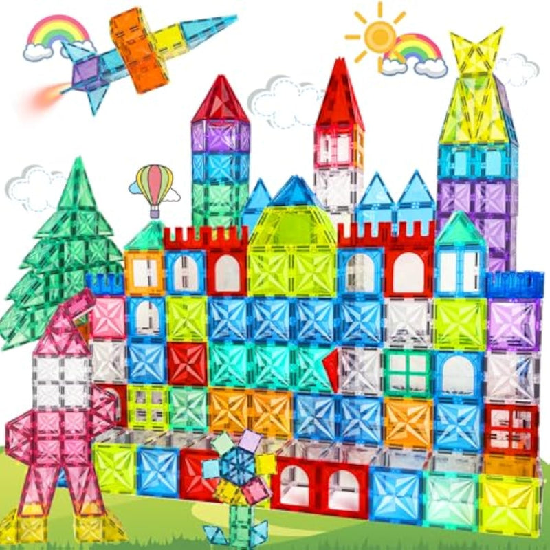 Magnetic Tiles, 100Pcs Magnetic Blocks Set, 4D Diamond Magnet Building Blocks, Stem Preschool Educational Magnet Toys Gift For Kids, Boys And Girls 3 4 5 6 7 8+ Year Old