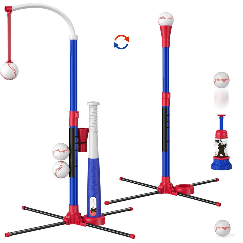 3 In 1 Baseball Set For Kids 3 5 Tee Ball Stand, Hanging Tee, Ball Launcher