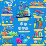 35-Piece Diving Pool Toys Set For Kids Ages 4–12 – Includes Led Light Cubes, Goggles, Rings, Gems & Toypedo Bandits – Swim & Dive Training Set With Storage Bag For Pool Fun