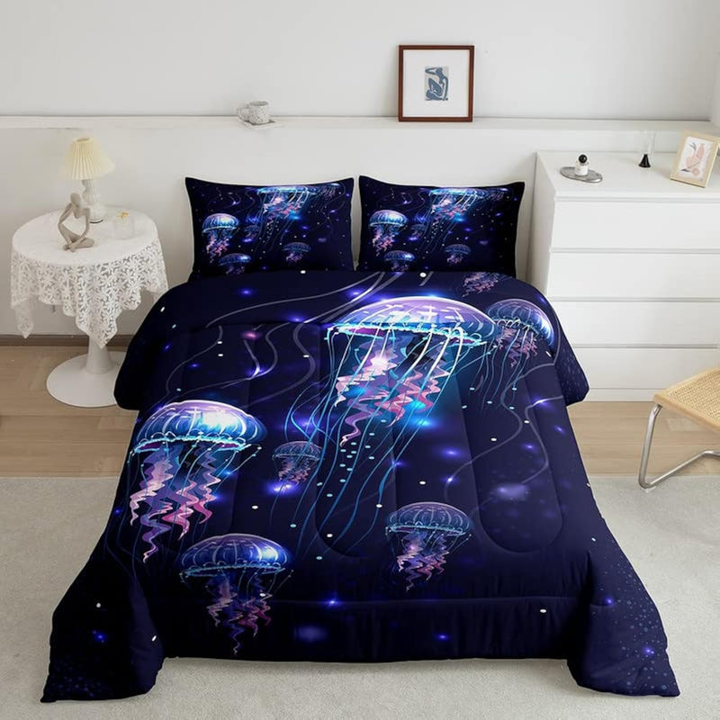 Jellyfish Comforter Set Ocean Sea Creature Underwater World Comforter For Teen