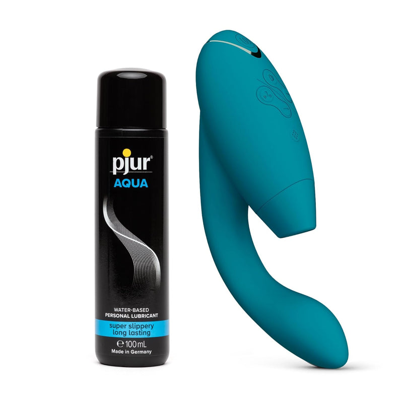 Duo 2 Petrol Dual Stimulation Pleasure Air Clitoris Stimulator Rabbit Vibrator & Pjur Aqua Water Based Personal Lubricant 3.4 Fl Oz - Female Sex Toys Bundle