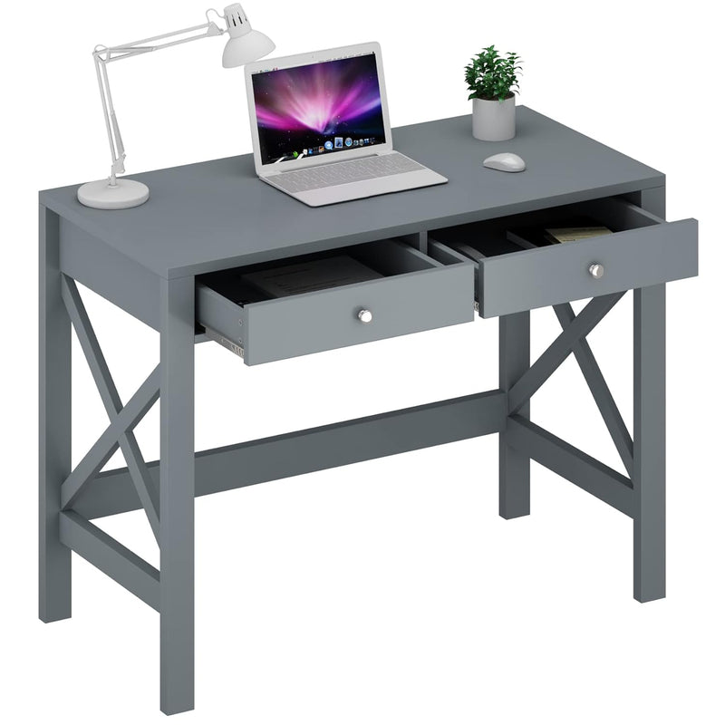 Home Office Desk Writing Computer Table Modern Design Desk With Drawers (Grey)