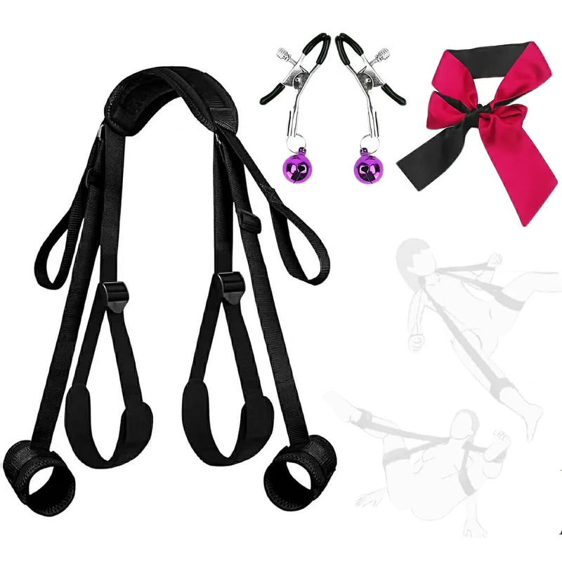 Sex Bondage Restraints Bdsm Toys, Adult Sex Toys For Couple Sex Straps Neck To Wrist Thigh & Ankle Kits Adjustable Sex Sling With Nipple Clamp Blindfold, Kinky Bed Restraints Set Bdsm Kit For Sm Games