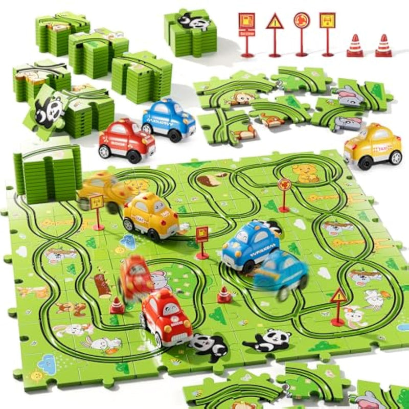 Toddler Toys Gifts For 2 3 4 5 Year Old Boys, 73 Jigsaw Puzzle Race Track Car Set Toys For Kids Boys Toddlers 1-3 2-4 3-5 4-6, Puzzle Tracks Car Toy Gifts For 2 3 4 5 Year Old Boy Kids