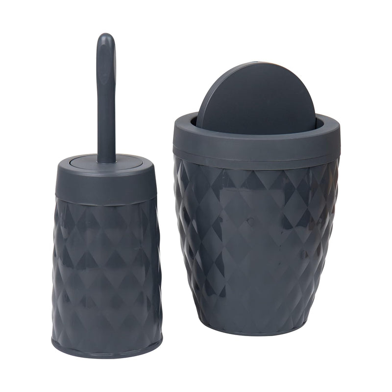 Mind Reader Trash Can And Toilet Brush Set, Bathroom Decor, Swivel Lid, Accessor