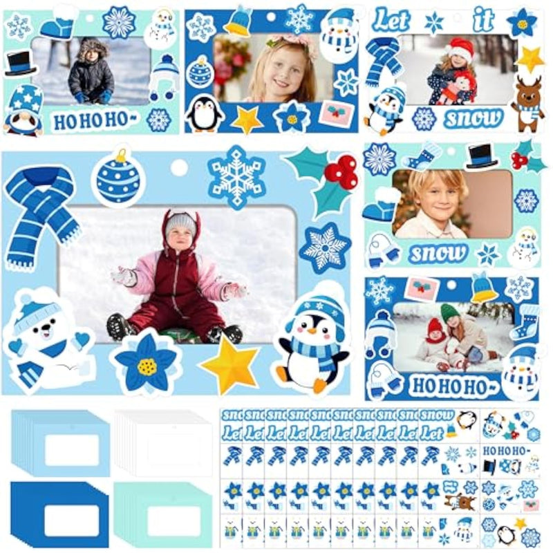 40 Pcs Christmas Snowflake Picture Frame Craft Kit, DIY Photo Ornaments for Kids